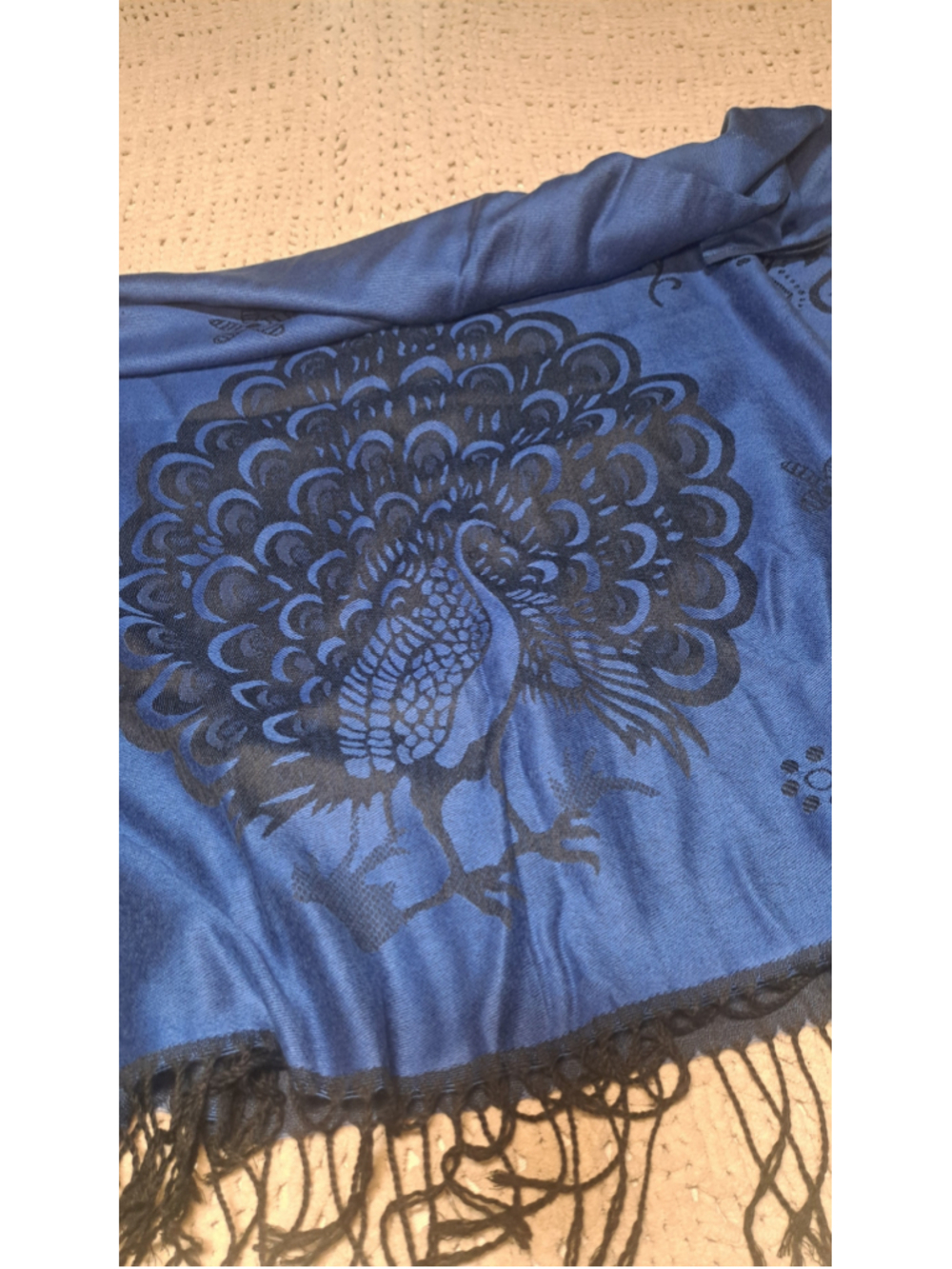 Women's Unbranded Peacock Print Scarf One Size Blue and Black